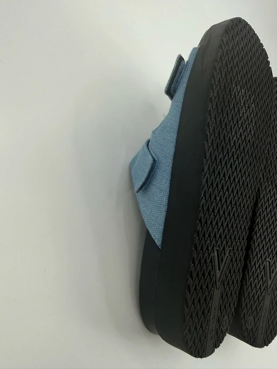 Vionic Riviera Platform Blue Denim Double Strap Slide Sandals Adjustable Velcro - Picture 15 of 15